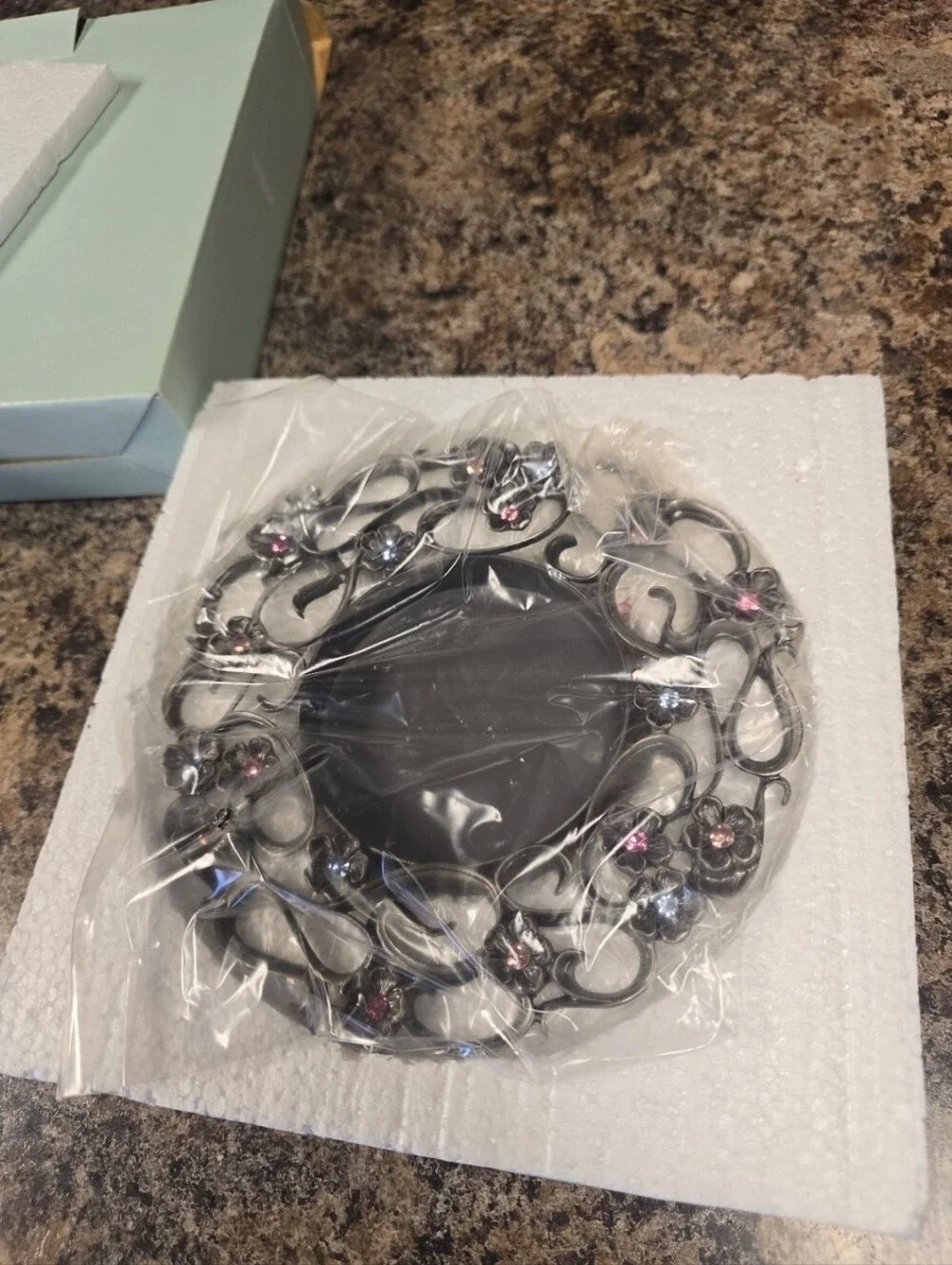 Floral Crystal Accent Candle Holder - Silver